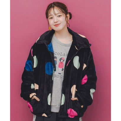 スカラー ScoLar カラフルドット柄 双面フランネルブルゾン （ブラック）