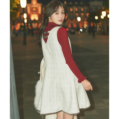 トッコクローゼット tocco closet 後ろリボン付き裾ベロアラインツイードジャンパースカート