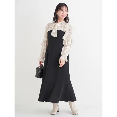 リジェイ＆スプル Re-J&SUPURE 【WEB限定】フリルボウタイブラウスドッキングワンピース（花柄・ドット柄） （B柄）