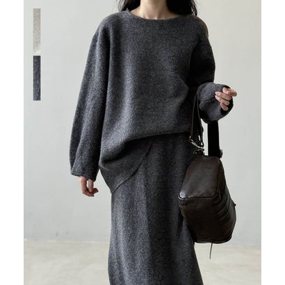 アルゴトウキョウ ARGO TOKYO Back Button Crew-Neck Knit Setup 29104 バックボタンクルーネックニットトップススカートセットアップ （グレー）