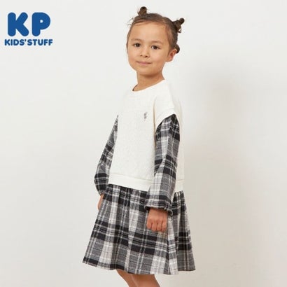 洋裝 - ケーピー KP KP レイヤード風チェックワンピース(90〜160) （オフ ホワイト）