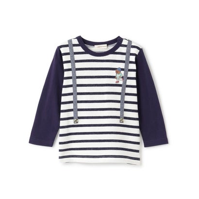 T-Shirts （Short Sleeve） - センス オブ ワンダー sense of wonder ベア刺しゅうサスペンダー長袖Tシャツ （紺）