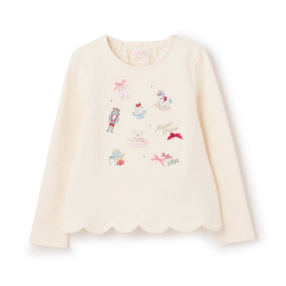 メゾピアノ mezzo piano くるみ割り人形アップリケ裾スカラップトレーナー （アイボリー）