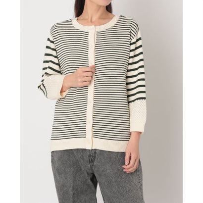 ソソット sosotto 天竺+バスケット編みボーダー2WAY9分袖カーディガン （アイボリー）