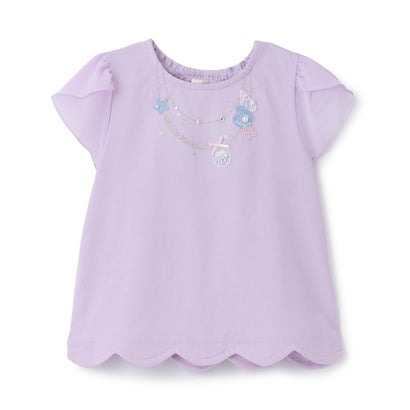 メゾピアノ mezzo piano ☆彡シェルネックレス刺しゅう 裾スカラップTシャツ （ラベンダー）