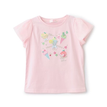メゾピアノ mezzo piano ☆彡フルーツシャーベットアップリケ 半袖Tシャツ （ピンク）