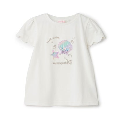 メゾピアノ mezzo piano ☆彡シェルアップリケ パフスリーブTシャツ （オフ ホワイト）