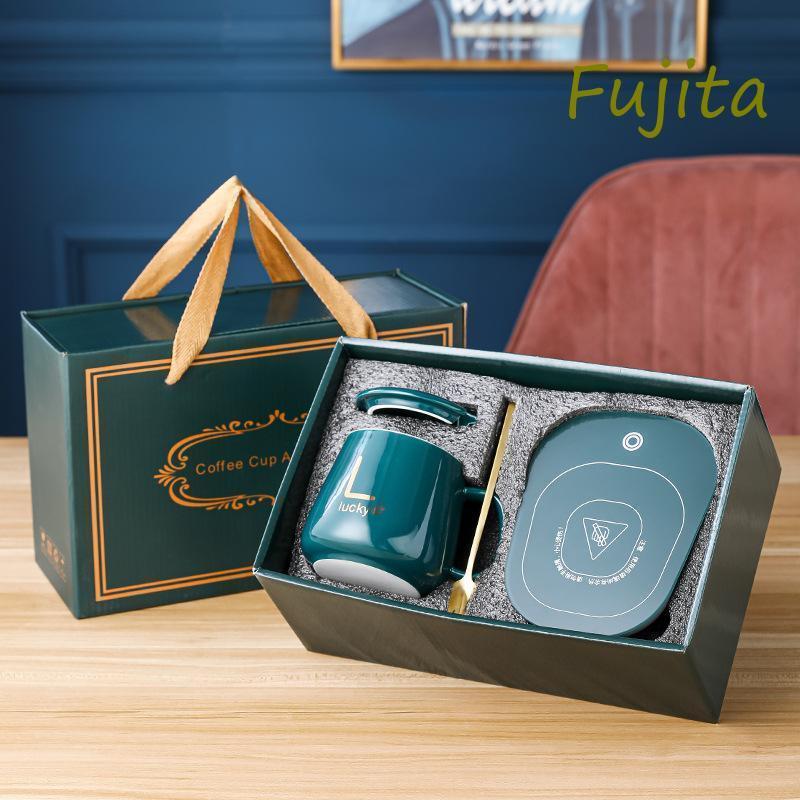 カップウォーマーカップマット恒温55°C暖房加熱できるコースタースマート断熱材秋と冬オフィス屋内加熱ベース家事務室プレゼント