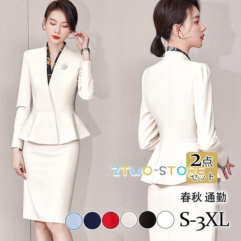 スーツ レディース スカートスーツ ママスーツ ビジネス OL リボン付き 着痩せ オフィス フォーマル 入園式 卒園式 贈り物 高級感 春秋 母の日