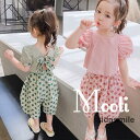 ベビー服 女の子 セットアップ キッズ 子供服背中出し 夏 キャミソール tシャツ 蝶結び ハーフパンツドット柄 七分ズボン 韓国子供服 おしゃれ 可愛い