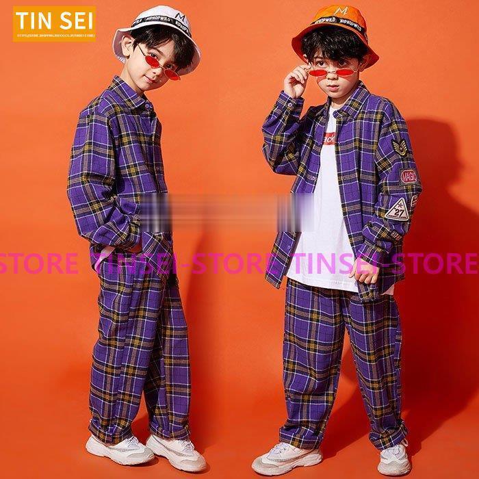 ヒップホップダンス衣装 トップス HIPHOP ダンス 衣装 キッズ ジャケット 原宿系 チェックパンツ ジャ..
