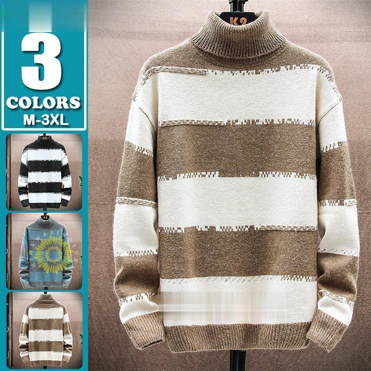 セーター タートルネック ニット メンズ ハイネック カラー切替 トップス ニットソー 秋冬 あったか