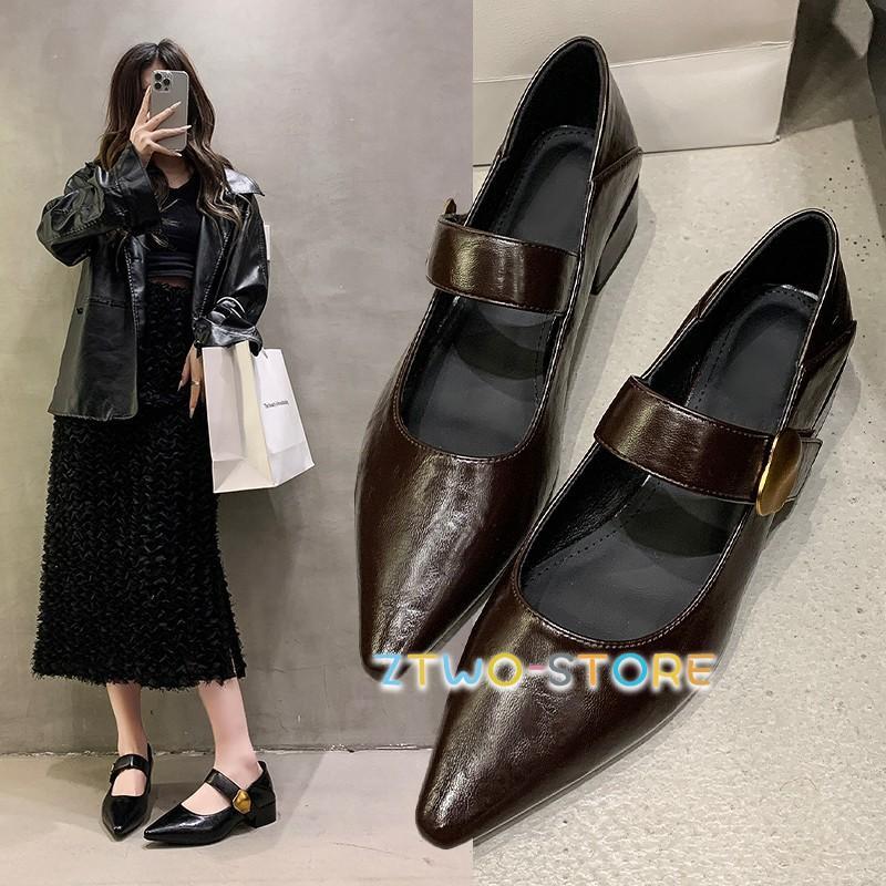 チャンキーヒール パンプス レディース ベルトパンプス 3.5cm ミドルヒール ポインテッドトゥ シューズ..