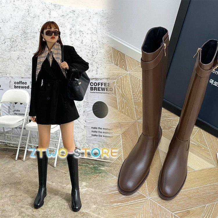 エンジニアブーツ ロング丈 ニーハイ レディース ベルト ローヒール 太ヒール フェイクレザー 合皮 黒 ..