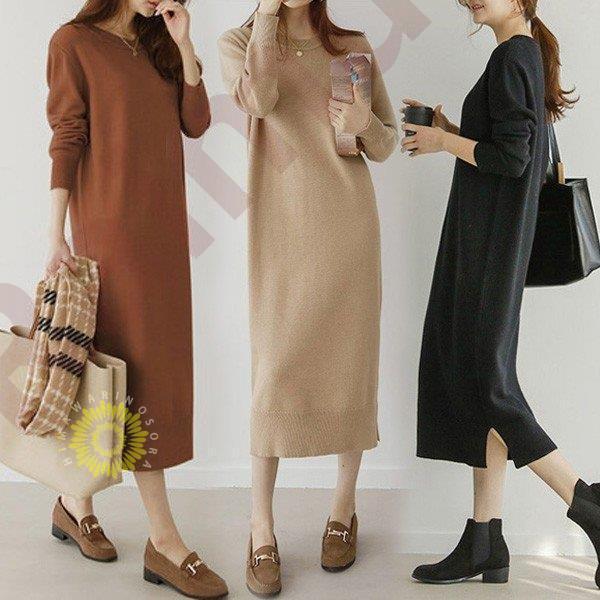 ニットワンピース レディース 40代 秋冬 マキシ丈ワンピース きれいめ 長袖 ニットワンピース 無地 結婚式ドレス 上品 ロング 通勤 韓国風 ゆったり 3色