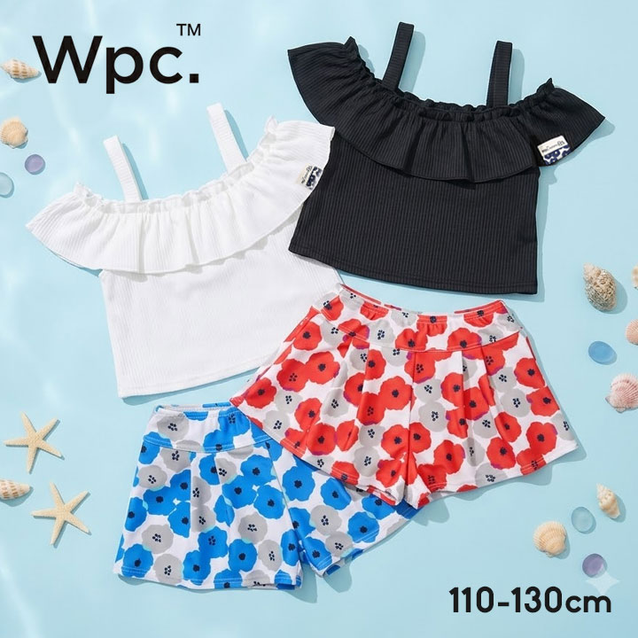 WPC 水着 女の子 セパレート キッズ 110cm 120cm 130cm 水着 上下セット フリル かわいい デザイン水着 子供 幼稚園 保育園 花柄 おしゃれ 黒 白 花柄 ダブリュピーシー プール 海 水遊び 川 送料無料