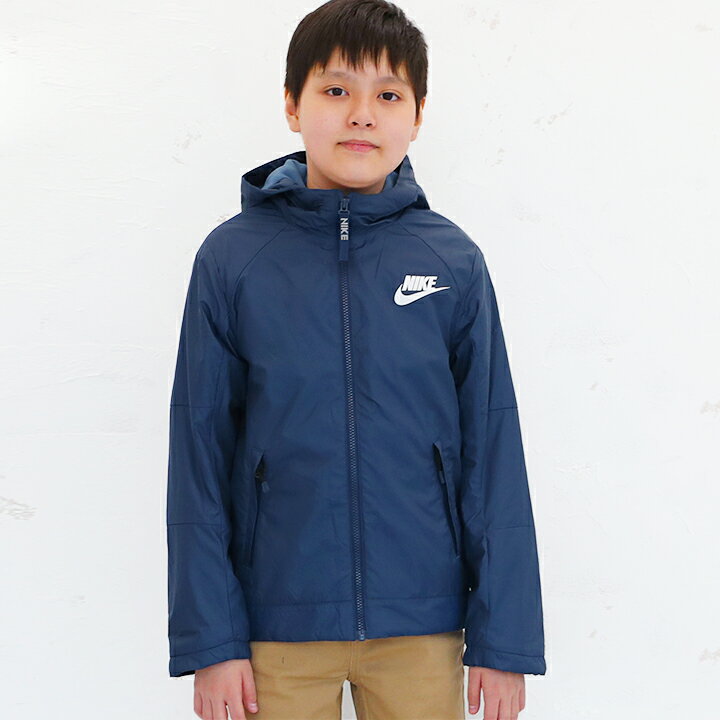 ナイキ NIKE 裏フリース ジャケット ウインドブレーカー キッズ ジュニア ウィンドブレーカー 130cm 140cm 150cm 160cm 男の子 子供服 ジャンパー 春 アウター ナイロン パーカー ジャケット ボーイズ 子供 フード 長袖 ブラック ネイビー 送料無料