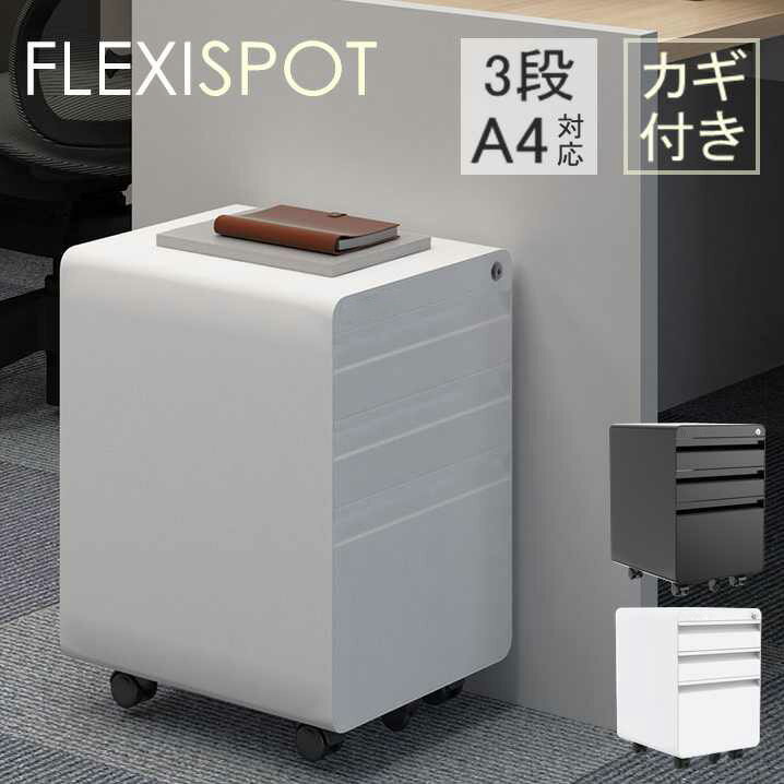 キャスター付き・組み立て不要のオフィスチェアFLEXISPOT フレキシスポット オフィスワゴン キャスター付きオフィスデスクサイドワゴン 3段書類キャビネット 書類ケース 2色