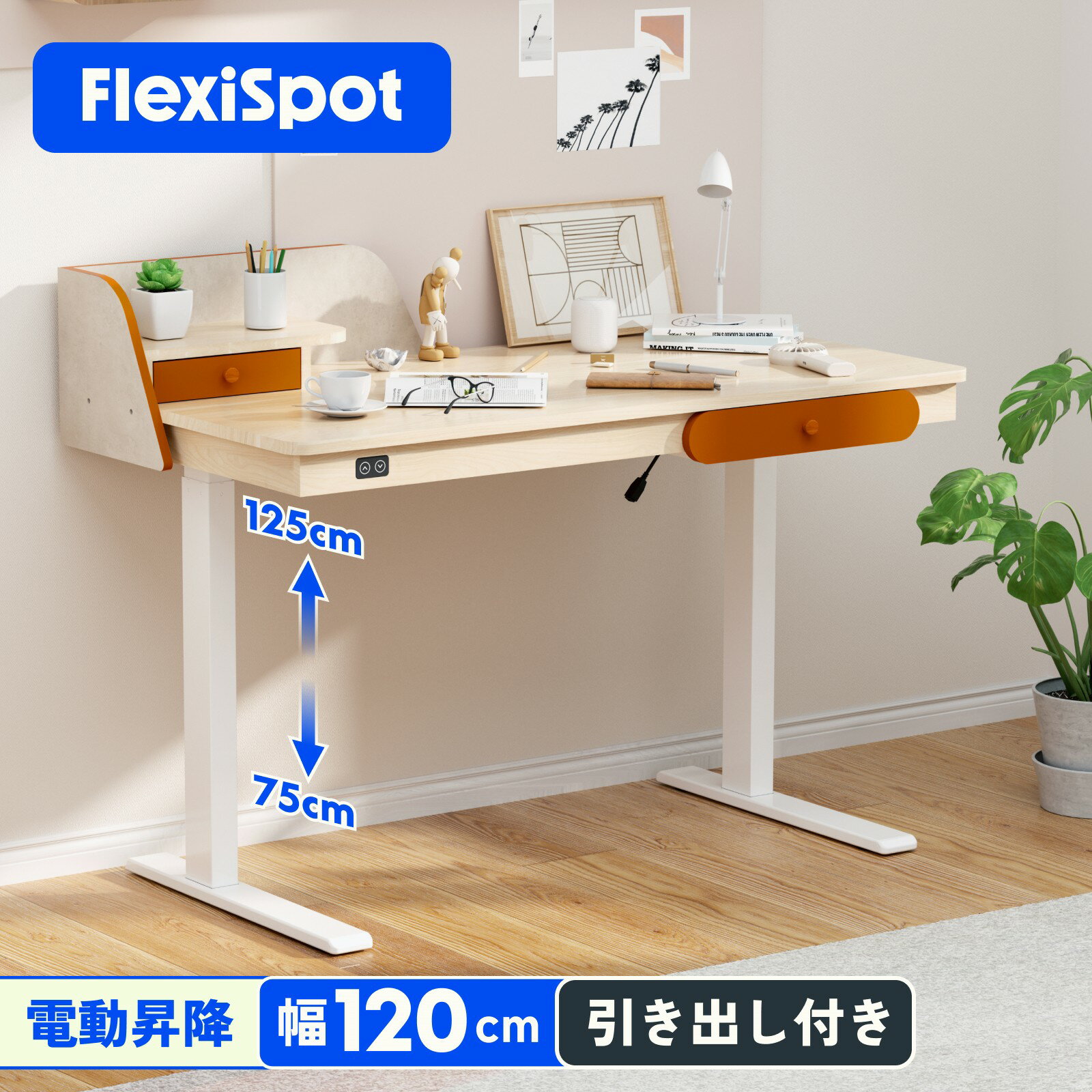 学習机 女の子 セット 昇降デスク スタンディングデスク 電動 組立簡単 FlexiSpot UD6W 引き出し付き オフィスデスク 高さ調節 電動式 収納 女性 パソコンデスク かわいい 昇降テーブル デスク 机 高さ調節 昇降 幅120