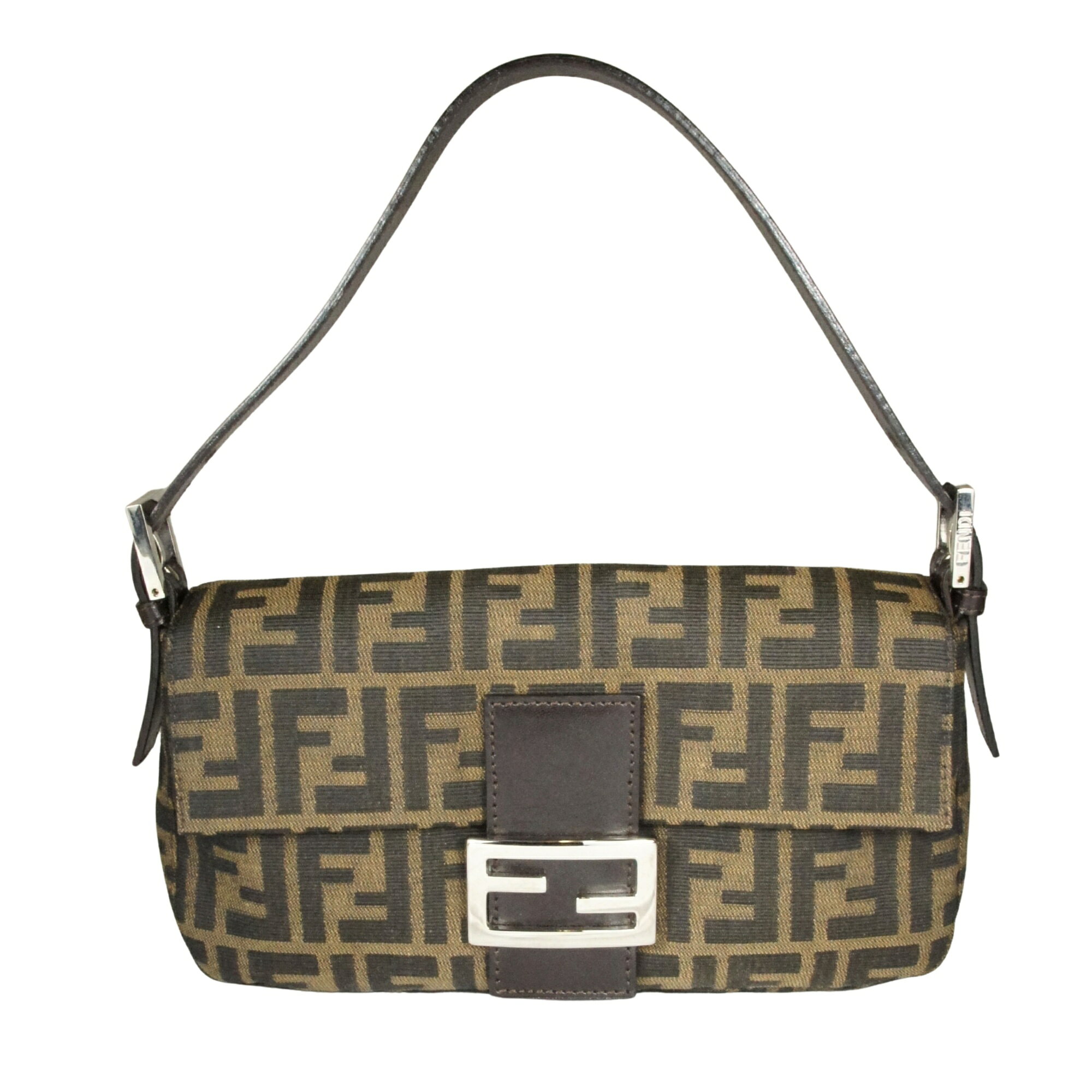 FENDI フェンディ ズッカ マンマバケット ワンショルダーバッグ ハンドバッグ ブラウン キャンバス レザー レディース 【中古】