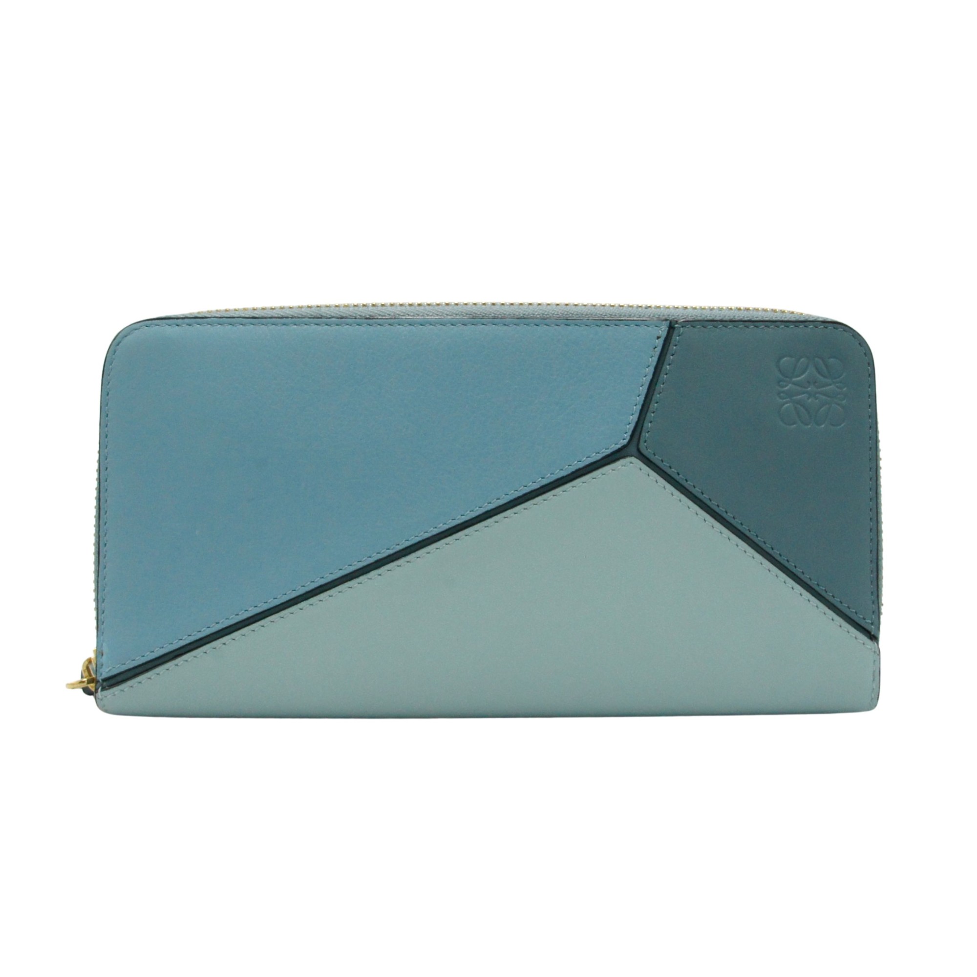 ロエベ パズル ラウンドファスナー長財布 アナグラム刻印 ラウンドZIP レザー ロングウォレット ブルー 水色 261710