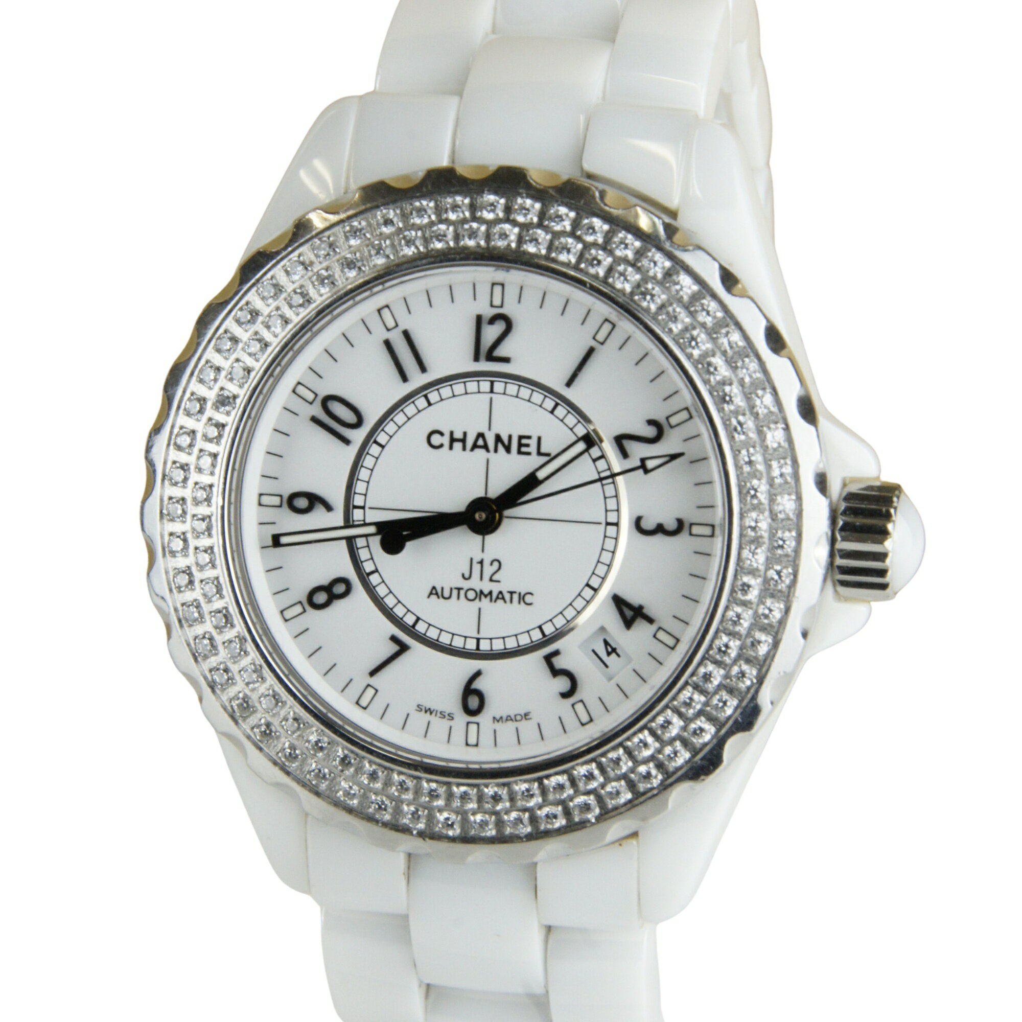 【中古】CHANEL シャネル J12 2重ダイヤベゼル ダイヤブレス 腕時計 レディース 自動巻 ラウンドケース ホワイト文字盤 ホワイトセラミック H0969 人気 高級