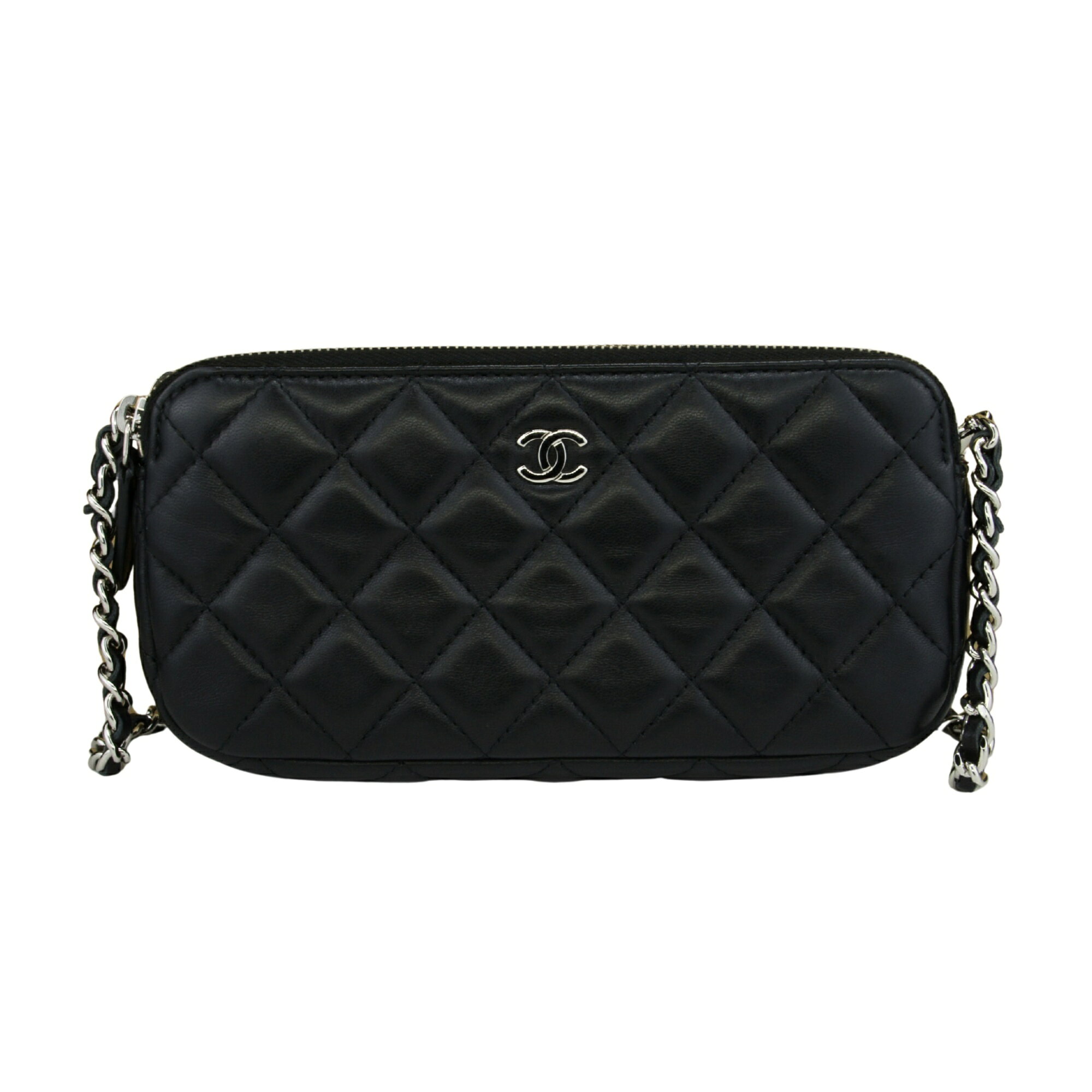 乐天商城 - 期間限定ポイント10倍　箱付き 保存袋付き 付属品あり【美品】 CHANEL シャネル マトラッセ チェーンショルダーバッグ A82527 Wジップチェーンウォレット ショルダーバッグ 2WAY クラッチバッグ レザー ブラック 黒 シルバー金具 ラムスキン レディース プレゼント