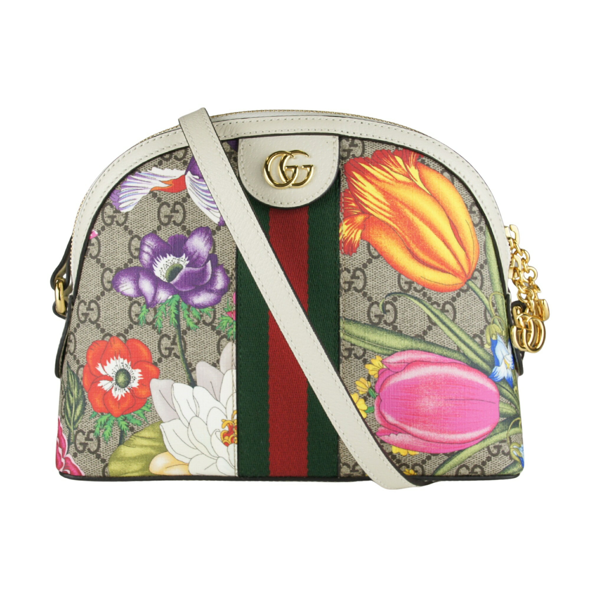 乐天商城 - 【未使用品】グッチ GUCCI GGフローラ GGスプリーム ショルダーバッグ GGスプリームキャンバス ベージュ／エポニー レディース 中古 オフィディア GG フローラ 花柄 フラワー ショルダーバッグ 499621 ホワイト