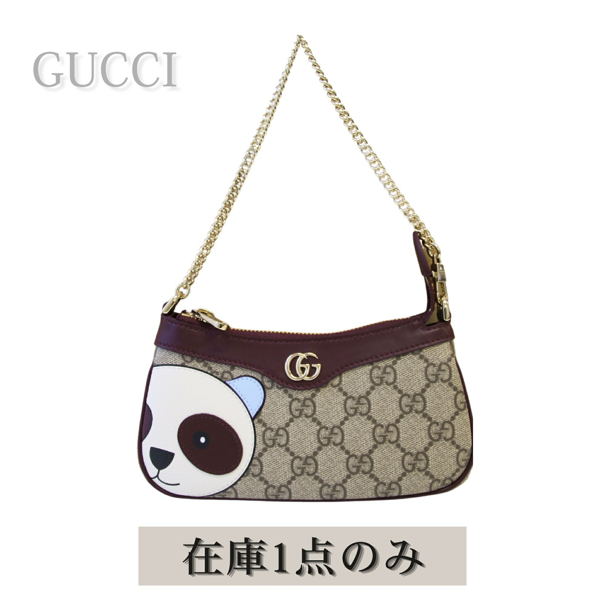 乐天商城 - 【未使用品】GUCCI グッチ マーモント ミニハンドバッグ ボルドー パンダ チェーンショルダー GGスプリーム 818763【中古】