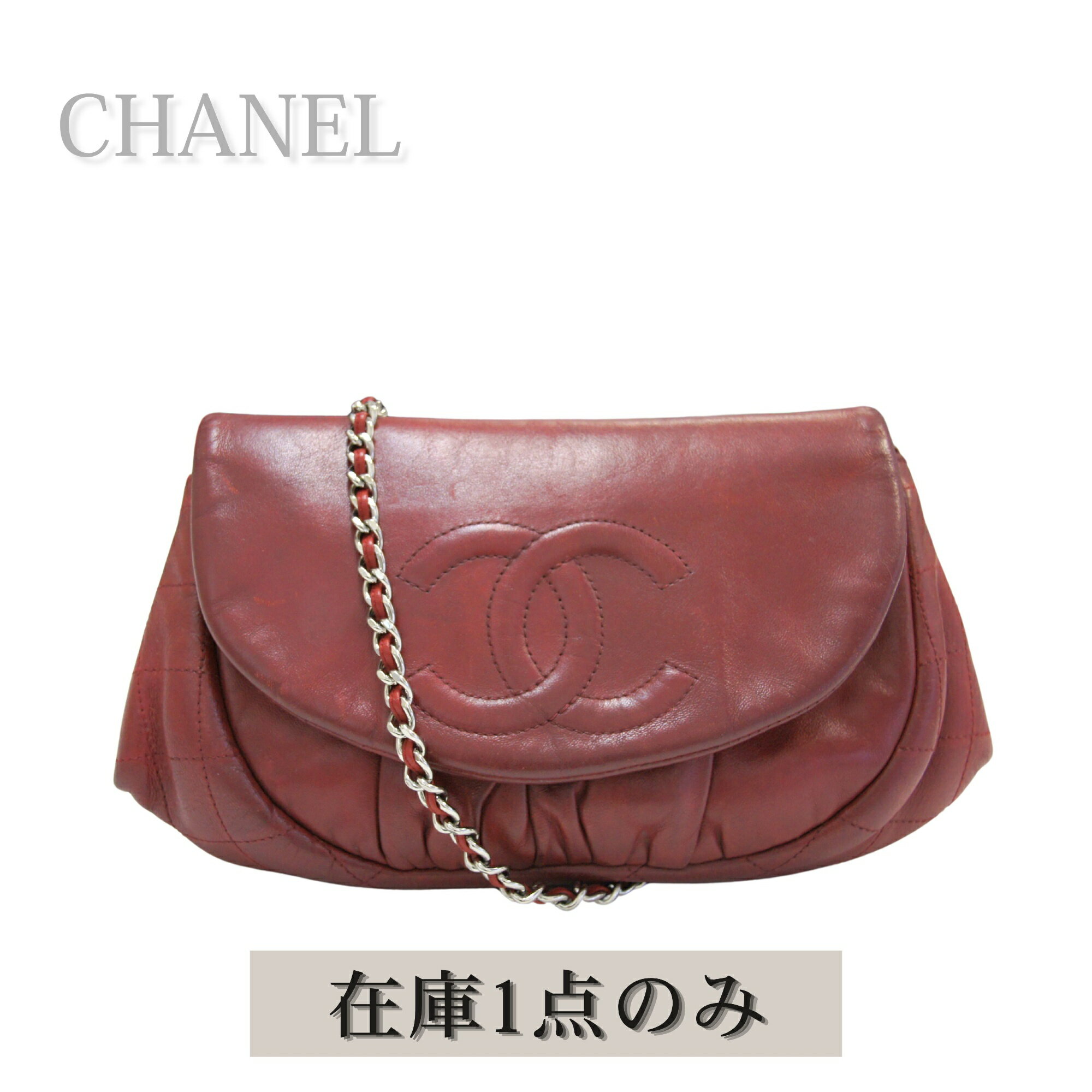 乐天商城 - 【訳あり】CHANEL シャネル チェーンショルダーバッグ レディース ココマーク フラップ ギャザー ラムスキン レザー ハーフムーン レッド シルバー金具 ミニバッグ 斜め掛け フランス製 14640168