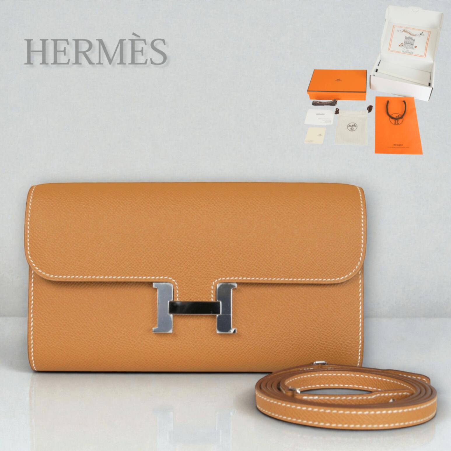 Rakuten - 【未使用品】HERMES エルメス コンスタンス ロング トゥーゴー ウォレット ゴールド ヴォーエプソン シルバー金具 クラッチバッグ ショルダーバッグ 2WAY レディース