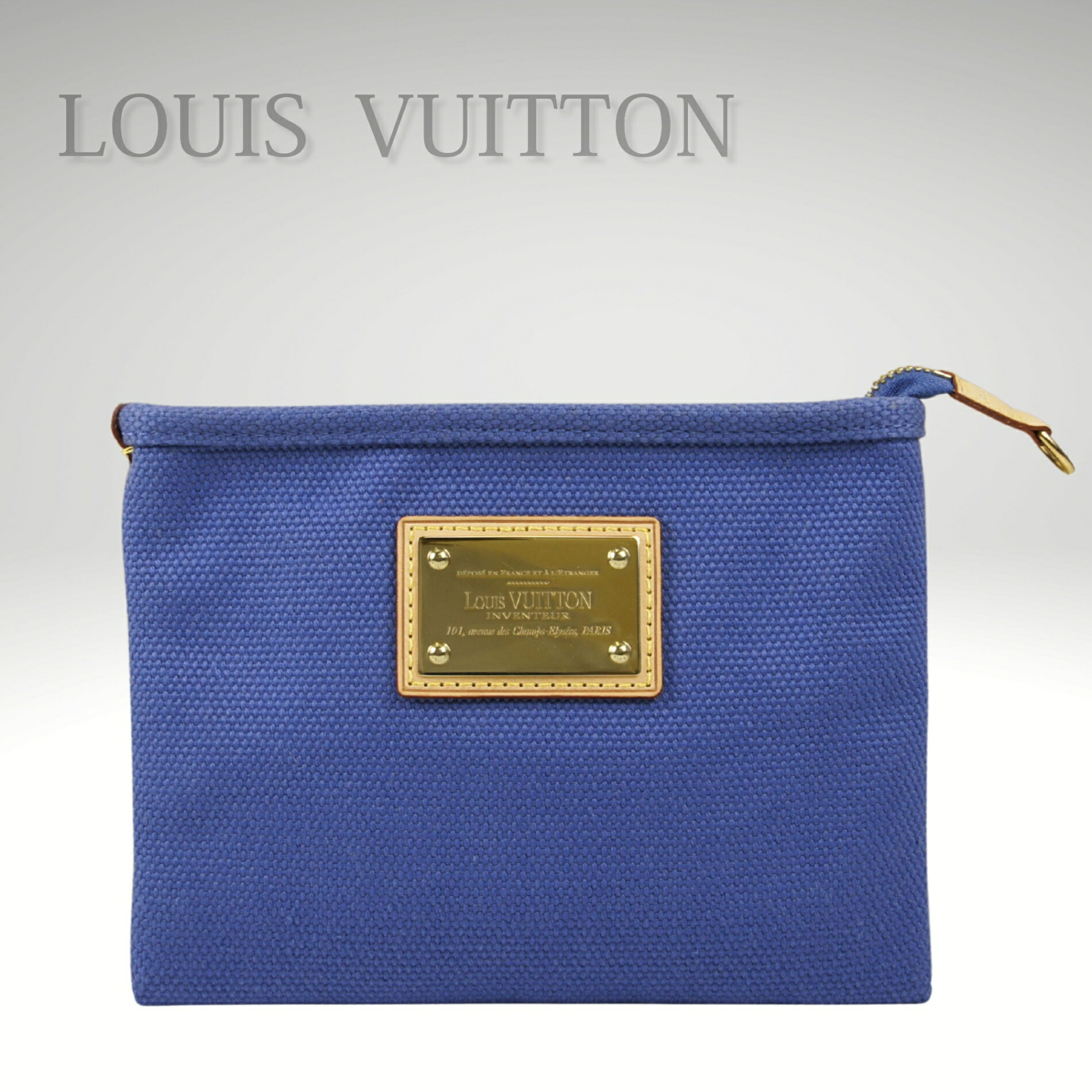LOUIS VUITTON - 【中古】LOUIS VUITTON ルイヴィトン アンティグア ポシェットプラットPM ポーチ レディース ブルー 青 キャンバス レザー ミニポーチ 化粧ポーチ コンパクトポーチ カジュアル 人気 希少 M40039 通勤 デイリー