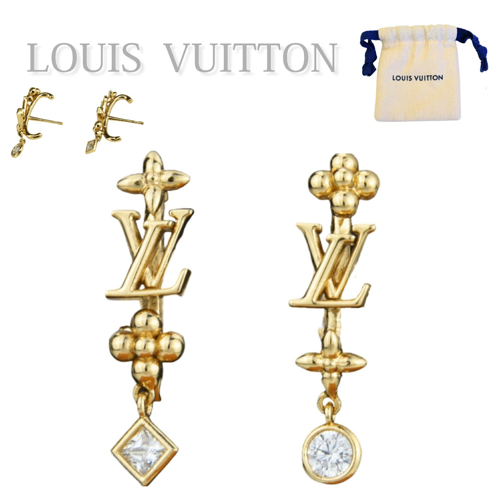 Rakuten - 【中古】LOUIS VUITTON ルイヴィトン ピアス LVインザスカイ M01257 レディース ゴールド LVイニシャル モノグラムフラワー ストーン付き アクセサリー