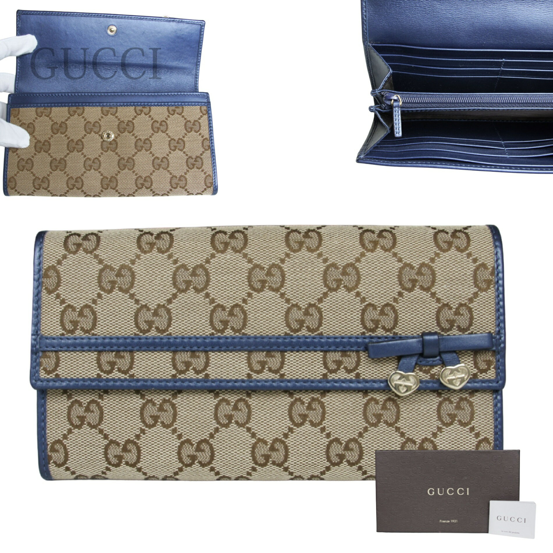 乐天商城 - 【中古】GUCCI グッチ 長財布 レディース ベージュ 茶 ブラウン 258405 0416 GGキャンバス リボン フラップウォレット ロングウォレット レザー 本革 大容量収納 人気 上品 高級 デイリー 通勤