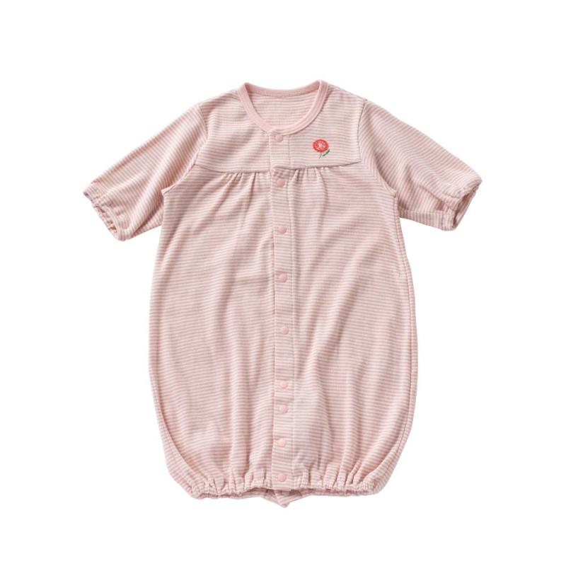 [クリーム デ ココ] フライス ボーダー ツーウェイオール [股スナップ付け替え/2way] 新生児 赤ちゃん 綿100% 日本製 [ 春夏向け素材 ] 50-70cm