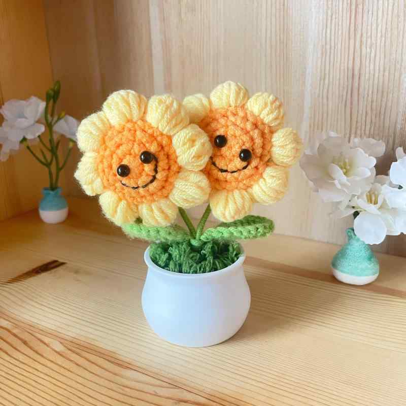 [NATUAKE] 手編み ひまわり 造花 置物 小さい 笑顔 可愛い 夏 飾り グッズ 雑貨の商品画像 3