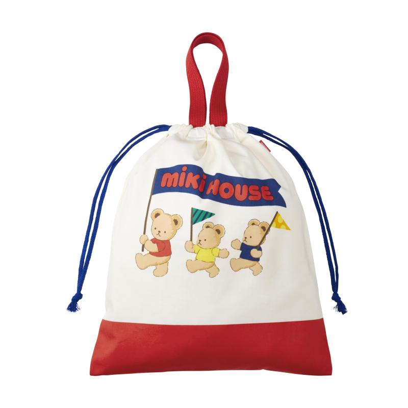 [ミキハウス] 手紐巾着 巾着袋 体操服袋 サブバッグ くま 日本製 男の子 女の子 ベビー キッズ 幼稚園 ..