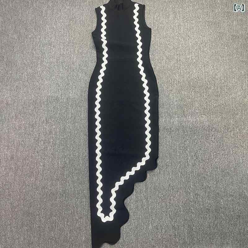 ワンピース レディース 丸首 袖なし コントラスト ストライプ 高級感 魅惑的 風 包帯 ドレス 普段使い ..