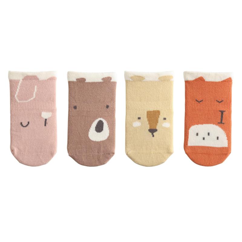 [Hapipana] ベビー ソックス 4足セット 滑り止め 新生児 靴下 乳幼児 男の子 女の子 カートゥーン キッズ 綿 保温 柔らかい 骨無し 可愛い 春秋(4)