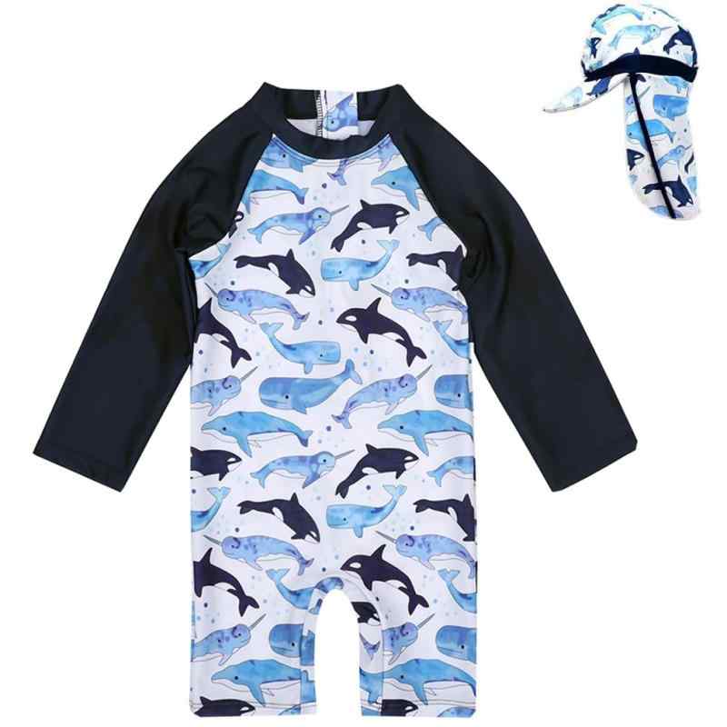 [Emfay] ベビー 水着 男の子 UVカット 長袖 ラッシュガード キャップ付き スイムウェア 紫外線防止