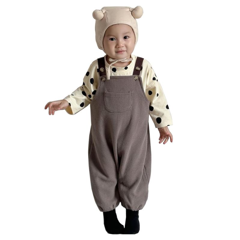 [TUPOLILI] ベビー サロペット オーバーオール ロンパース 男の子 ワッフル 女の子 カバーオール ベビ..