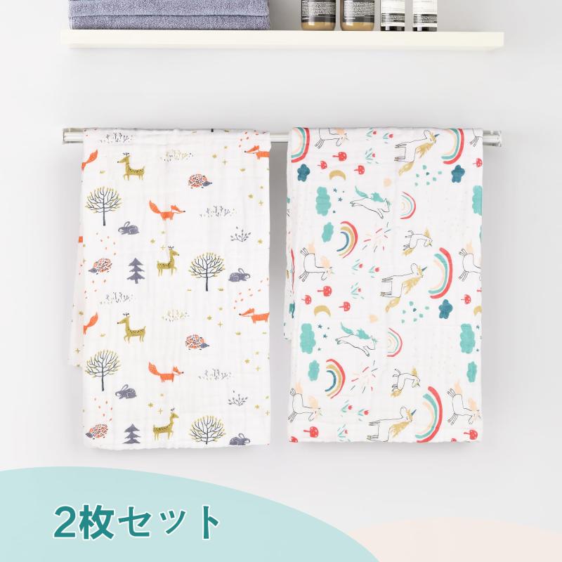 Love-KANKEI ベビーバスタオル 赤ちゃん 6重ガーゼ 綿100% 大判 110*110cm 2枚セット ふわふわ 敏感肌適合 男女兼用 保育園 出産祝い