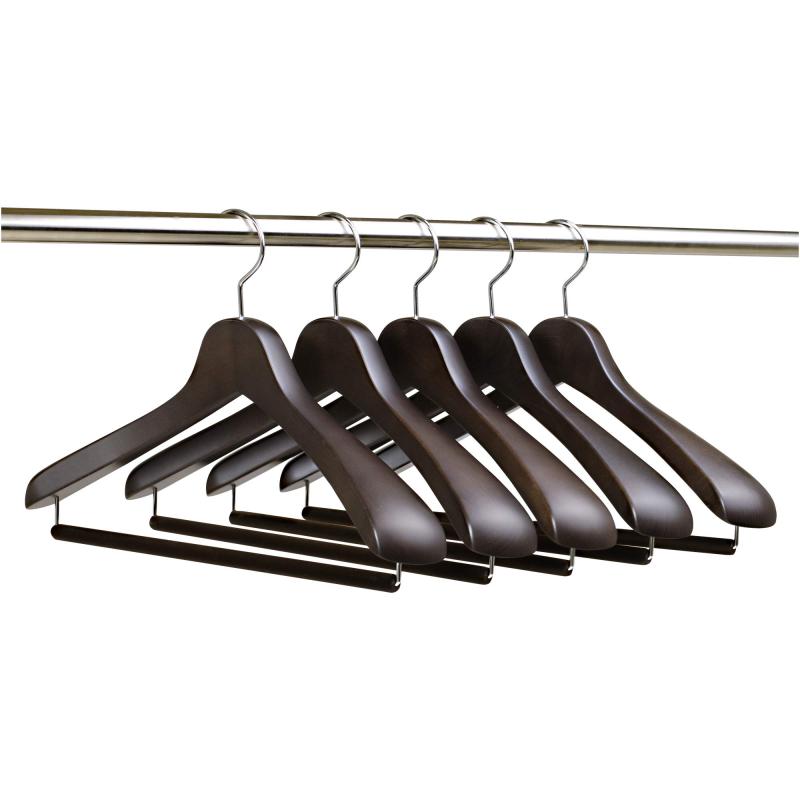 【ナカタハンガー】日本製 木製メンズ スーツハンガー 5本組 フェルトバー スモークブラウン SET-01