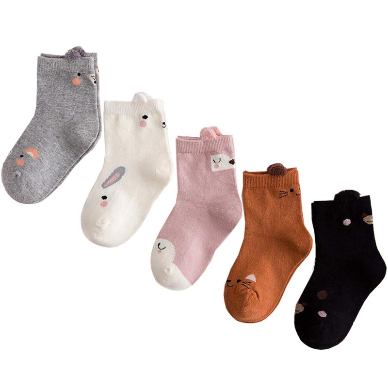 [LILY CUPS] 3D立体 動物柄 通学 通園 靴下 キッズ ソックス 女の子 ソックス カラーフル 5足セット