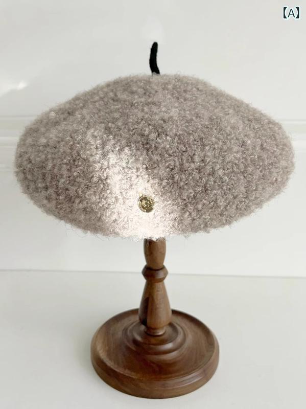 ベレー帽 ウール生地 ウール フェルト レザー ソフト 柔らかい 帽子 レディース 色豊富 シンプル 秋冬 ..