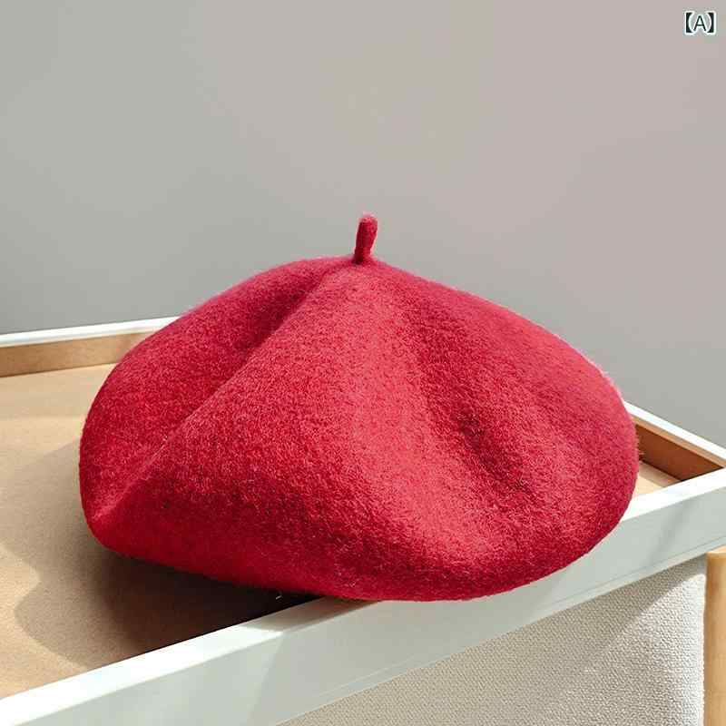 ベレー帽 ウール生地 ウール フェルト レザー ソフト 柔らかい 帽子 レディース 色豊富 シンプル 秋冬 ..