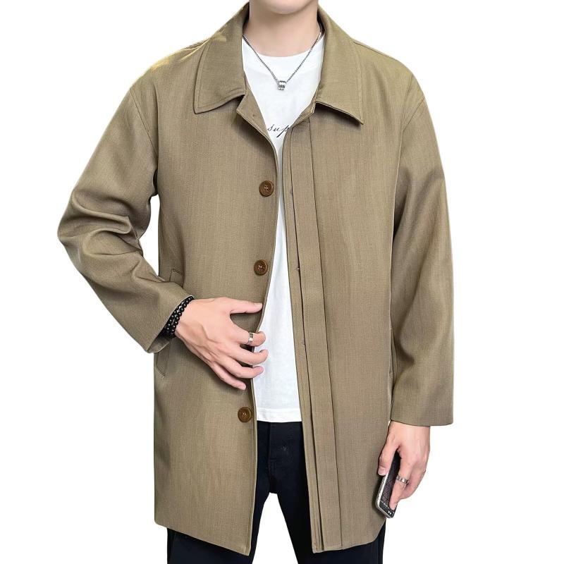 [VICALLED] トレンチコート メンズ 秋冬服 大きいサイズ ステンカラー フライフロント 防風 皺になりにくい スプリングコート ミドル丈 ビジネス 無地 仕事 通勤