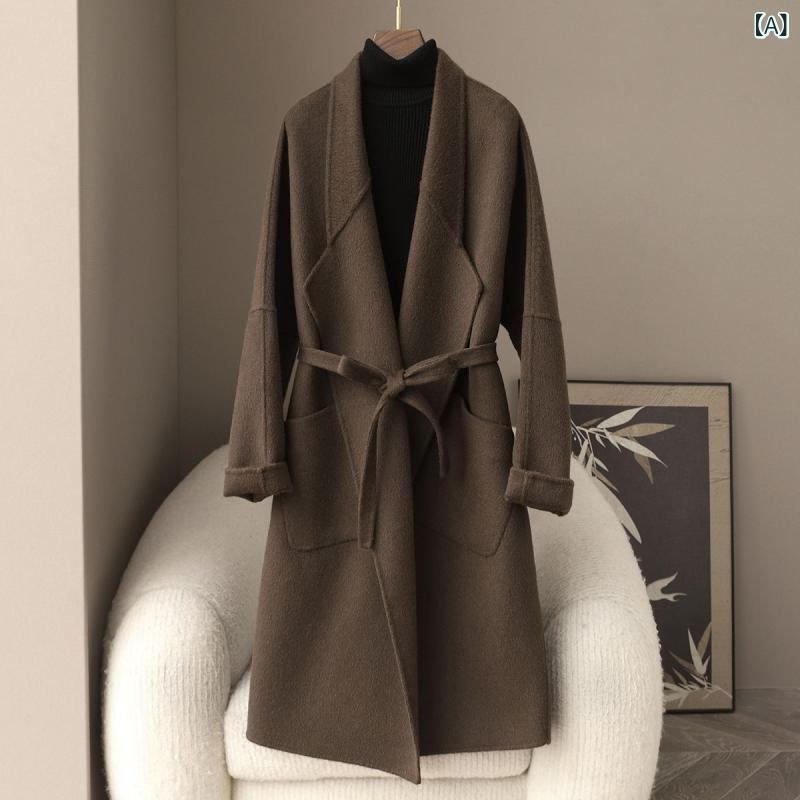 コート レディース ロング ニット アウター カジュアル 高級感 ラクダ毛 キャメルヘアー 両面 春 普段使い