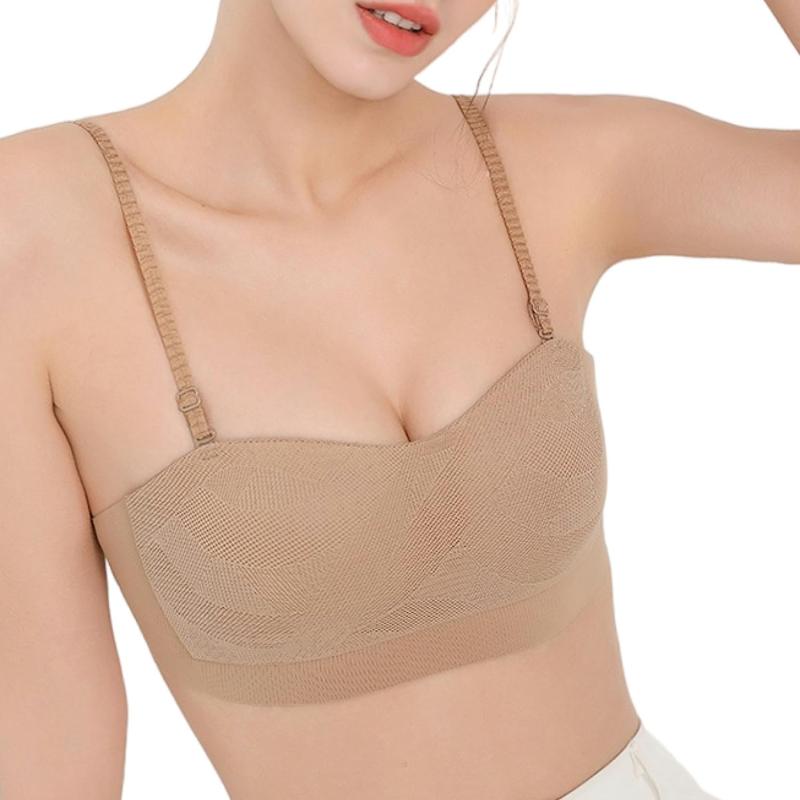 [FEISEDY] ストラップレスブラ 紐なしブラ ブラジャー チューブトップ 見せブラ 脇高 ノンワイヤー シームレスブラ 滑り止め 谷間メイク 通気性 結婚式 オフショル 美胸美背 A8229