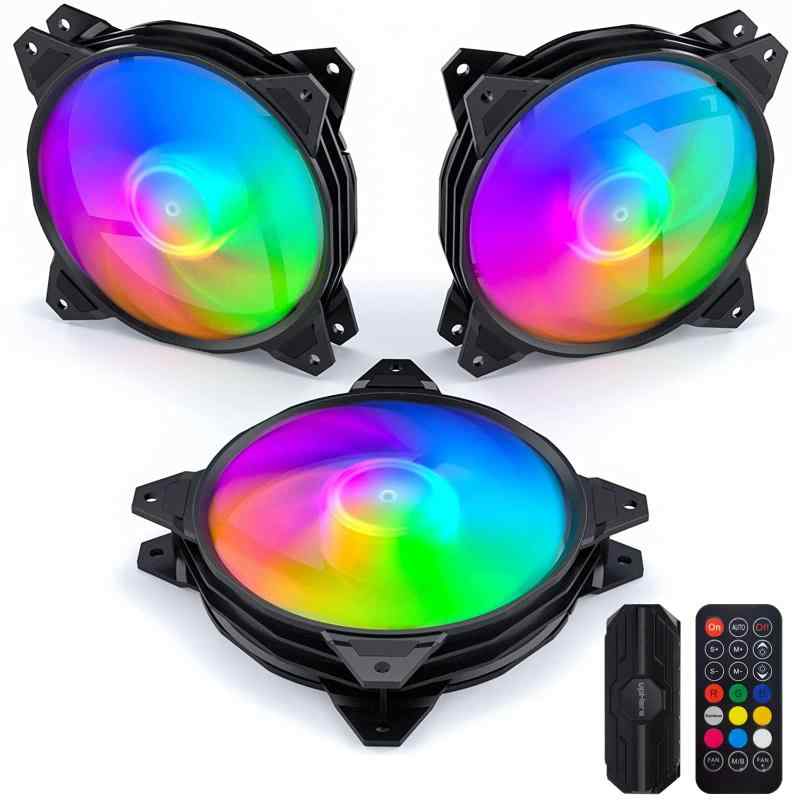 Novonest PCケースファン 120mm 静音 ARGB ファン 高性能 LEDファン 6PINコネクタ リモコン制御 ファンハブ付き 冷却ファン 5V 3PIN マザーボード同期 ASUS Aura Syncに対応 薄型 黒枠